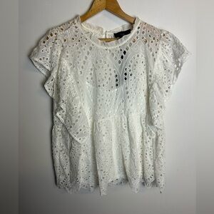 NWT Rain Size L 100% Cotton White Eyelet Lace Women Top Summer Old Money chic